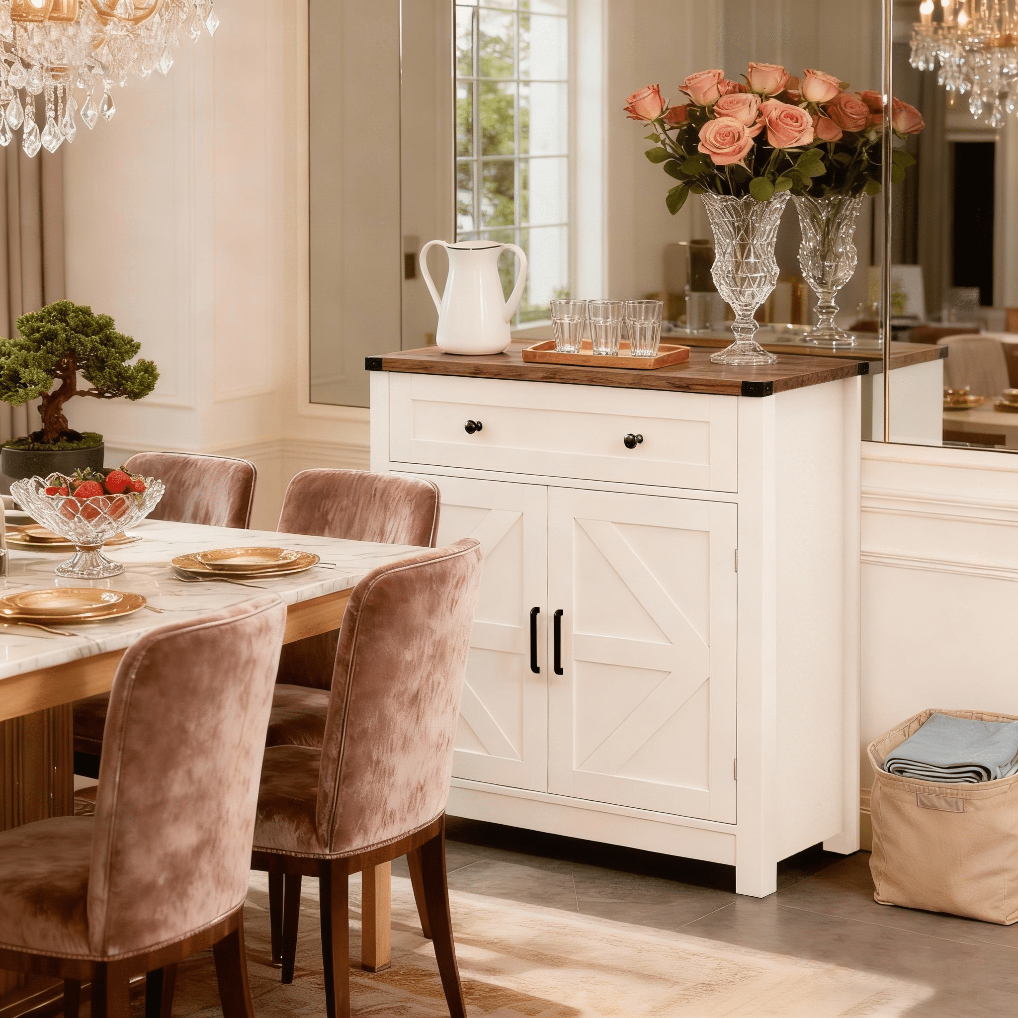 Mintazer Farmhouse Sideboard Cabinet with Barn Doors & Drawer, Rustic Storage Cabinet for Kitchen & Living Room, Grey