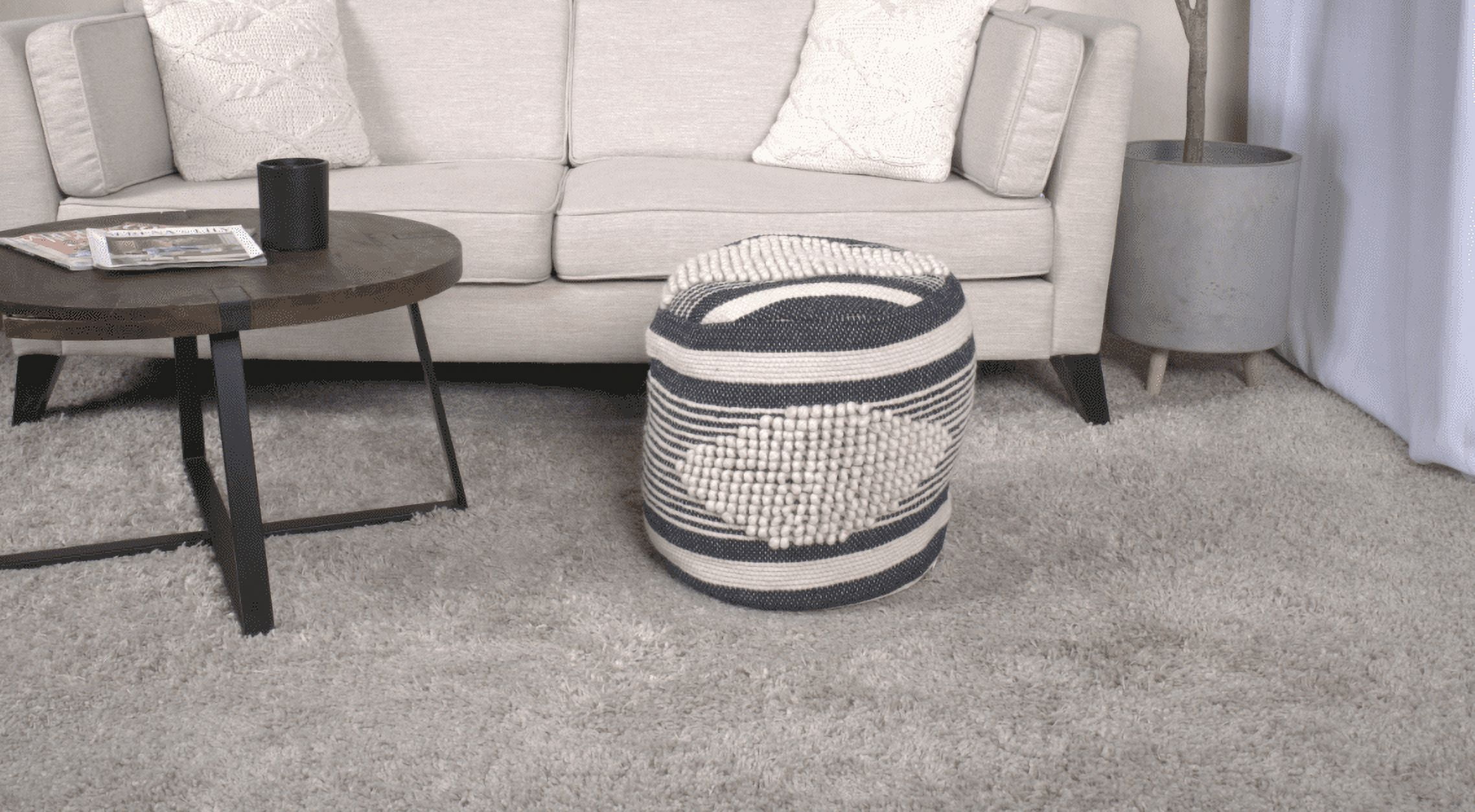 Mintazer Handcrafted Fabric Cylindrical Pouf Chair, Striped Round Pouf for Living Room Bedroom, Blue