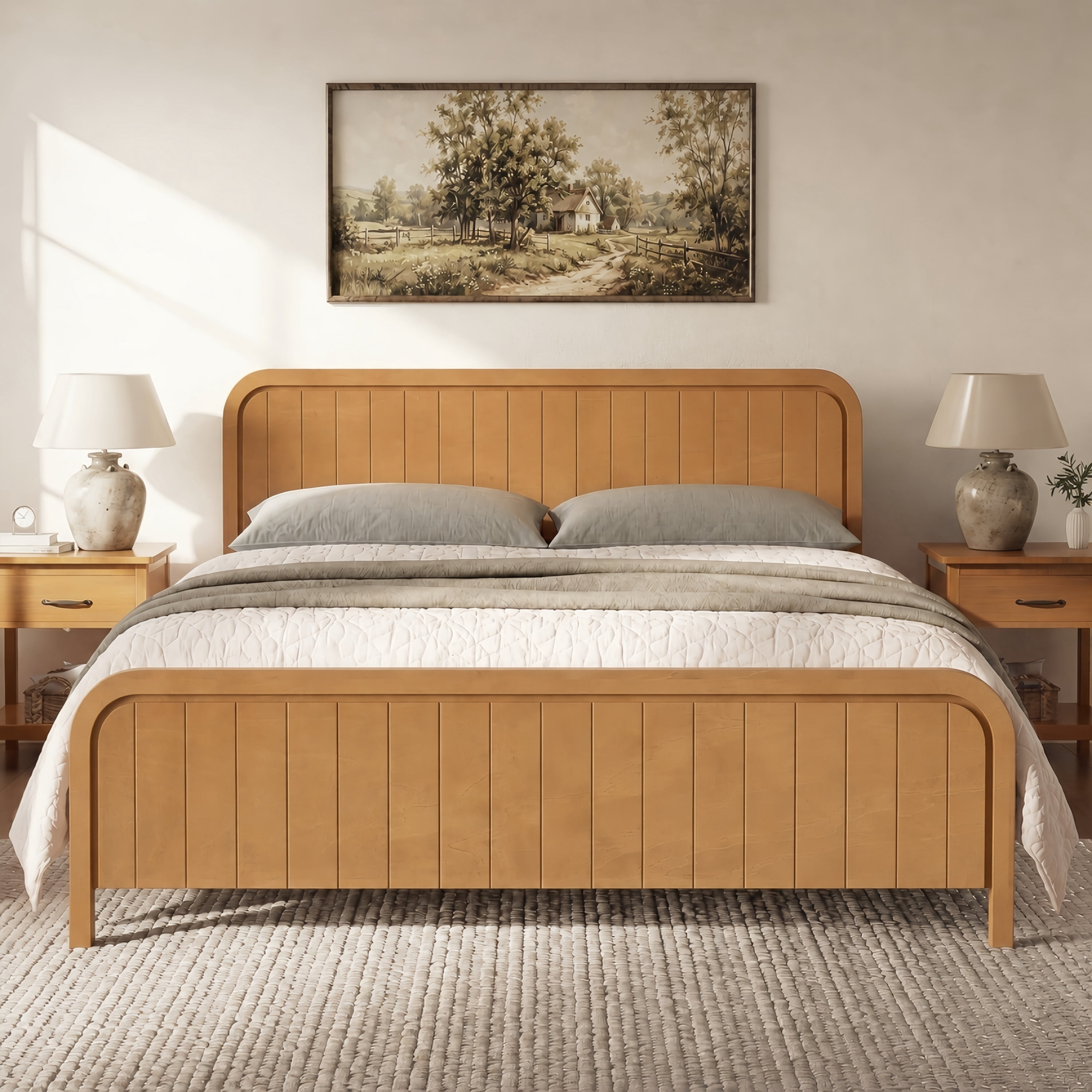 Mintazer King Size Platform Bed Frame with Rounded Headboard & Footboard for Bedroom, No Box Spring Needed, Easy Assembly, Natural