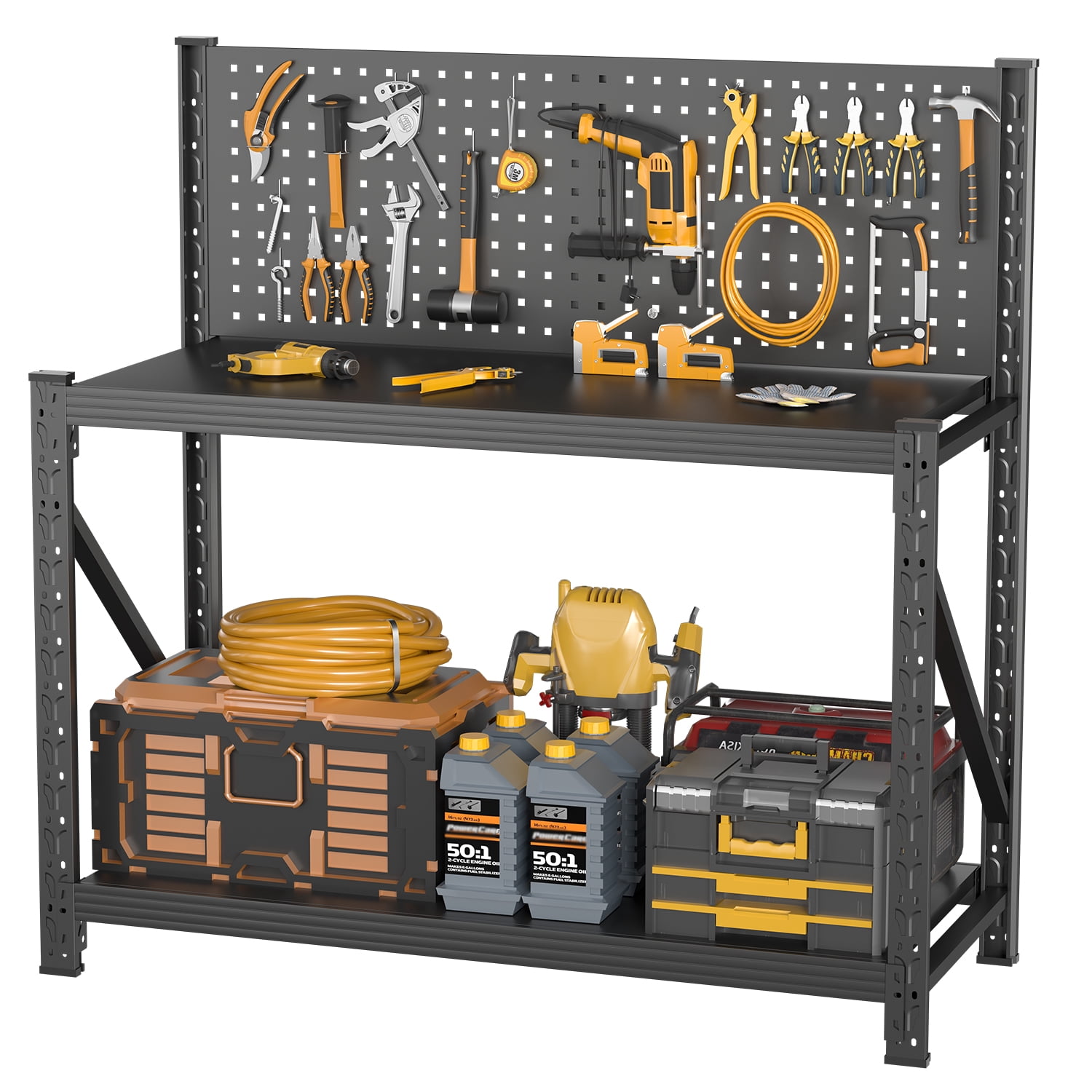 Mintazer Metal Storage Shelves with Pegboard and Wheels, 47"W Heavy Duty Garage Storage Rack with Adjustable Shelves for Home Office Kitchen Warehouse Factory, Black