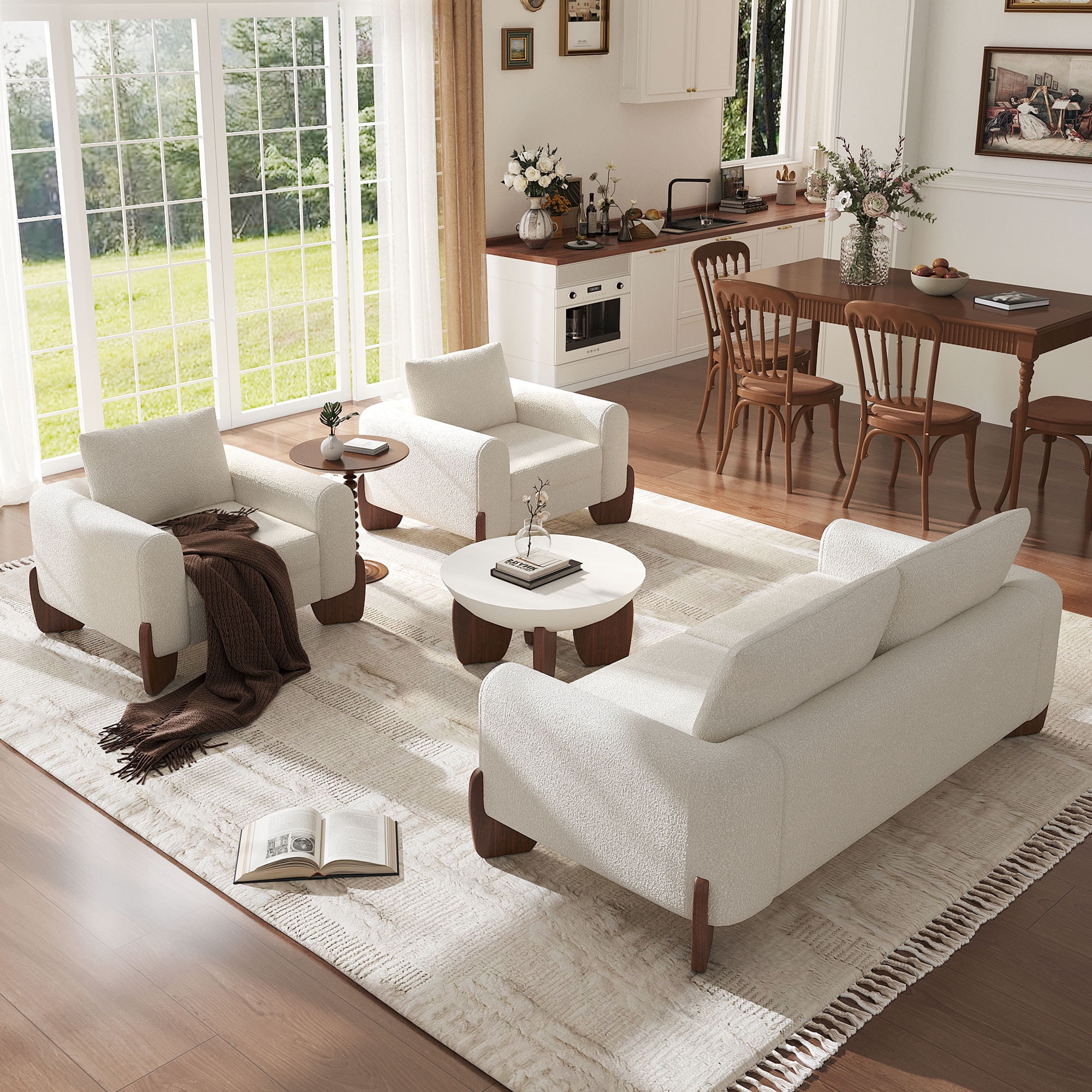 Mintazer Modern 3-Piece Sofa Set, 74.2" Loveseat + 2 Accent Chairs, Modular Upholstered Sofa for Living Room & Family Room, Beige (Table Not Included)