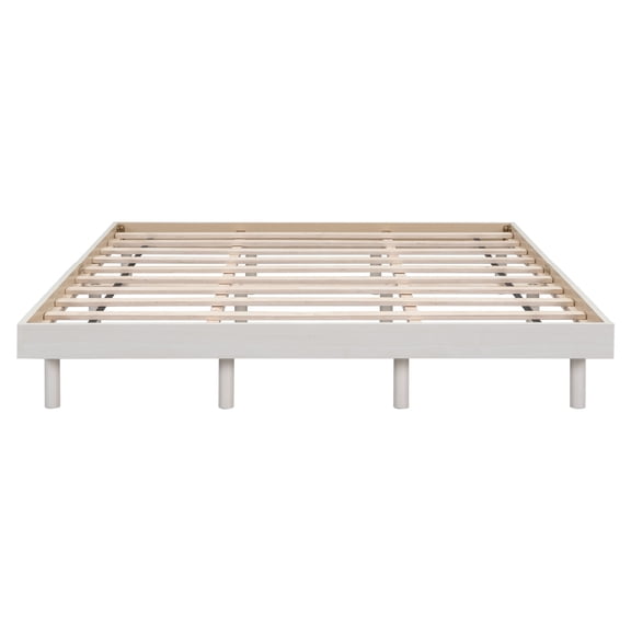 Mintazer Modern Queen Solid Wood Platform Bed Frame for Bedrooms Guest Room, No Box Spring Needed, White