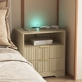 thumbnail image 1 of Mintazer Nightstand with Voice-Controlled LED Light & Charging Station, Bedside Table with 2 Drawer Open Shelf for Bedroom, Natura, 1 of 7