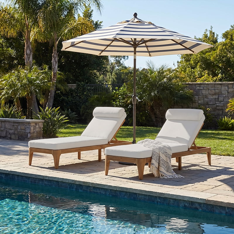 Mintazer Outdoor Chaise Lounge Set of 2, Sun Lounge Chair with Removable Cushion & Head Pillow, Patio Recliner with 4 Gear Adjustable Recliner for Poolside Deck, Natural & Beige