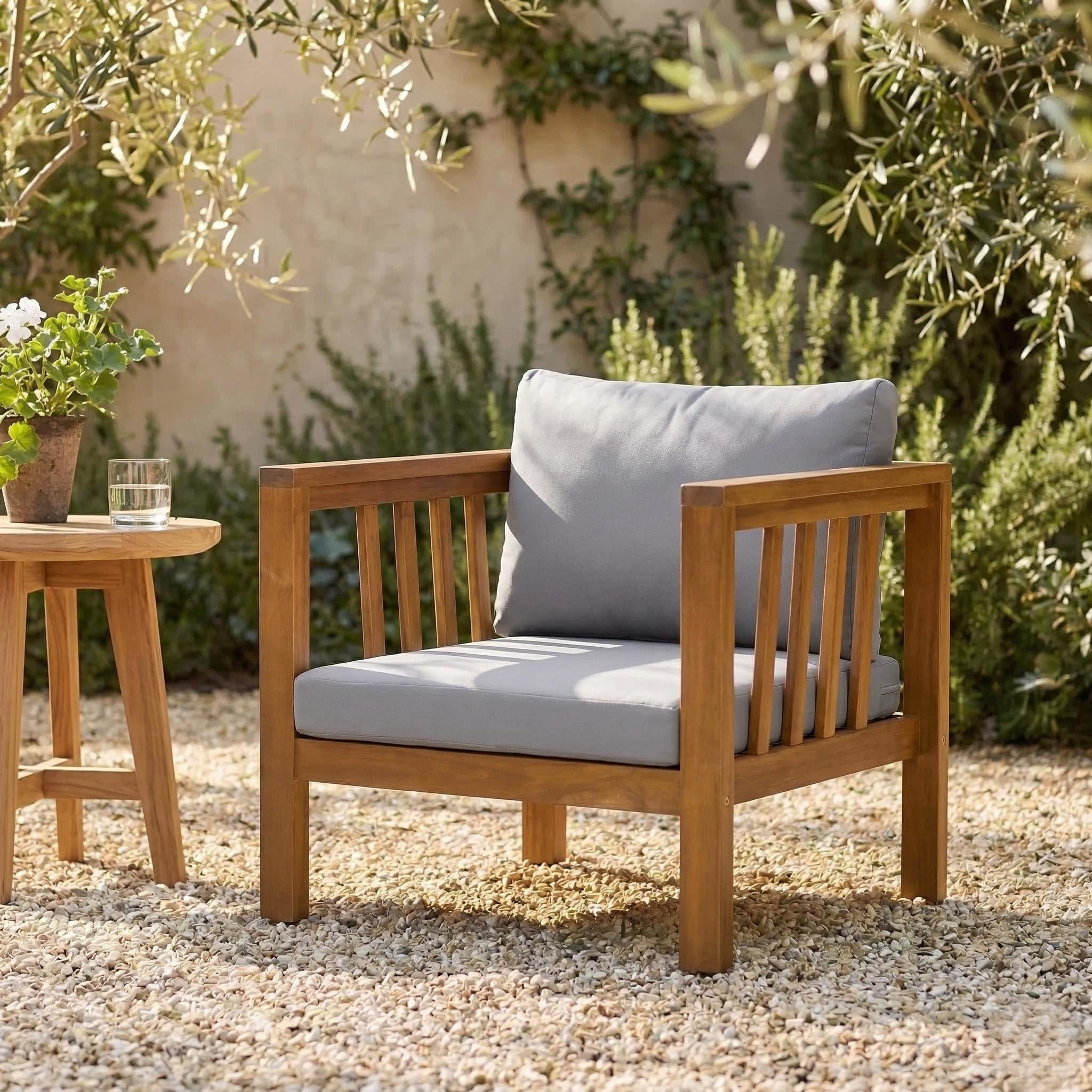 Mintazer Outdoor Club Chairs with Modern Square Arms, Patio Armchairs with Cushions & Adjustable Leveling Feet for Patio, Garden, Balcony & Backyard, Natural & Grey