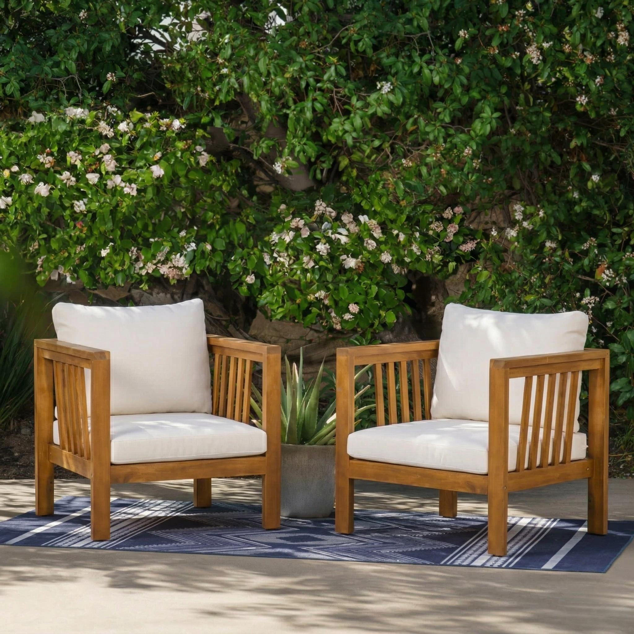 Mintazer Outdoor Club Chairs Set of 2, Patio Armchairs with Cushions & Adjustable Leveling Feet for Patio, Garden, Balcony & Backyard, Natural & Beige