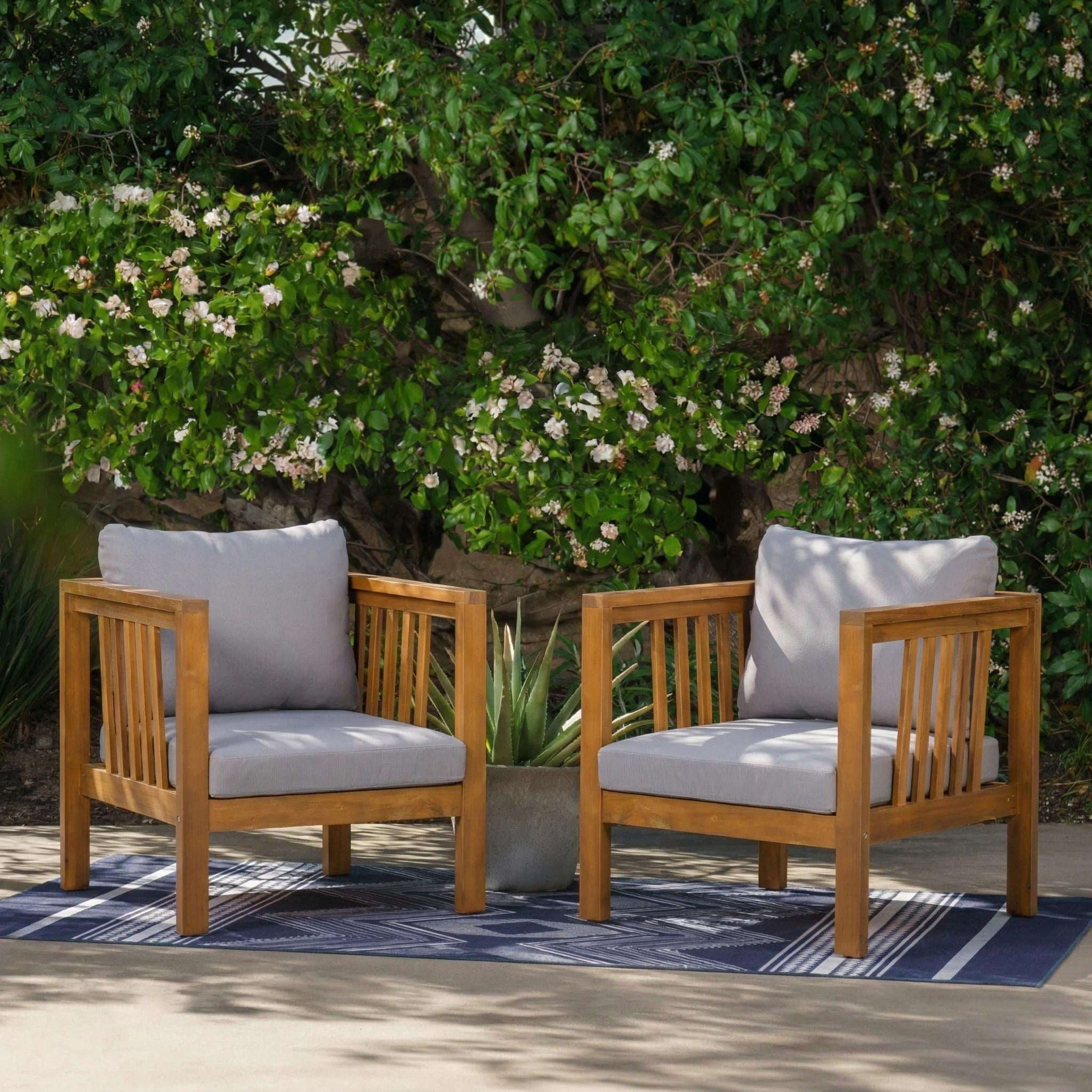 Mintazer Outdoor Club Chairs Set of 2, Patio Armchairs with Cushions & Adjustable Leveling Feet for Patio, Garden, Balcony & Backyard, Natural & Grey