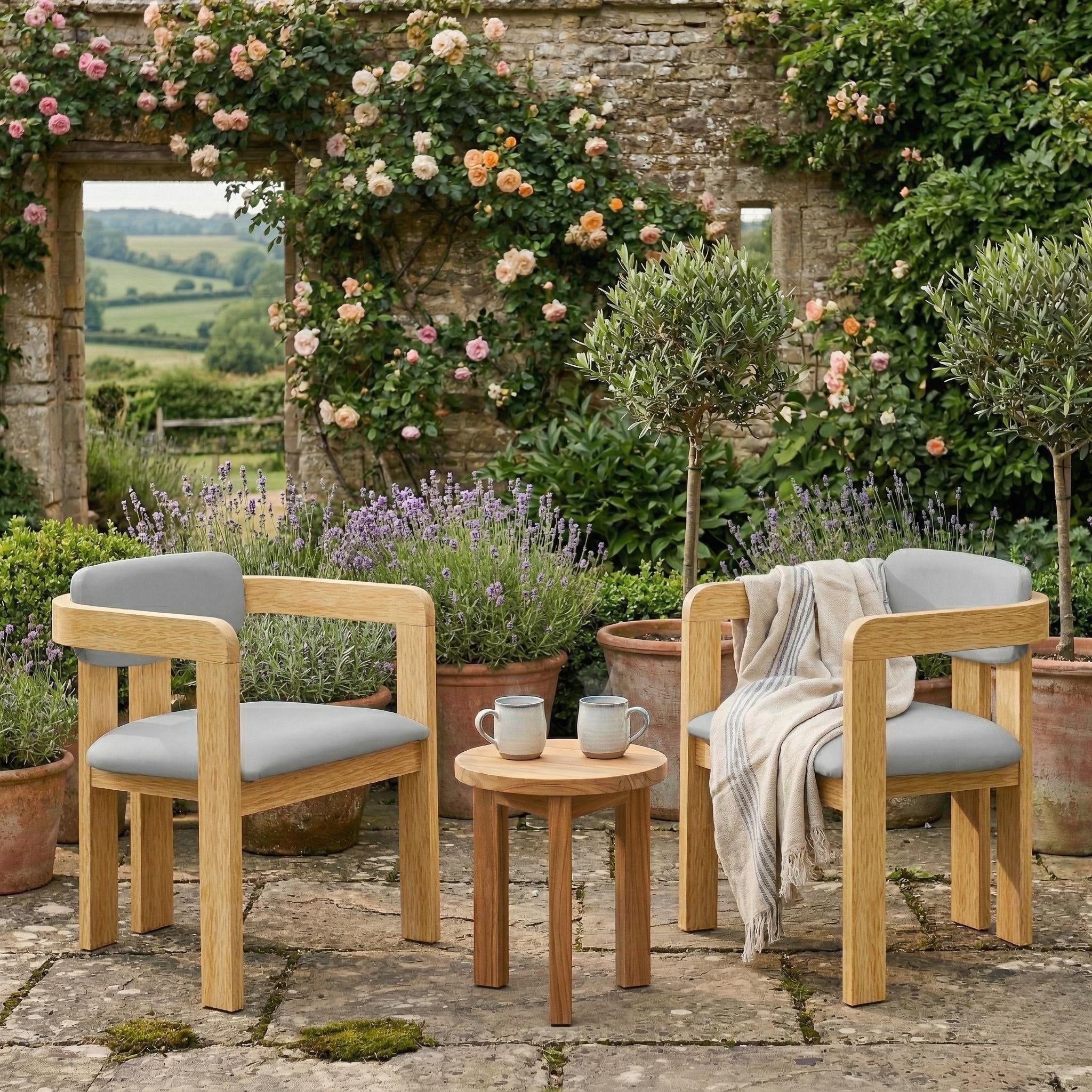 Mintazer Outdoor Modern Armchairs Set of 2, Patio Dining Chairs with Cushions for Patio, Garden, Balcony & Backyard, Natural & Beige