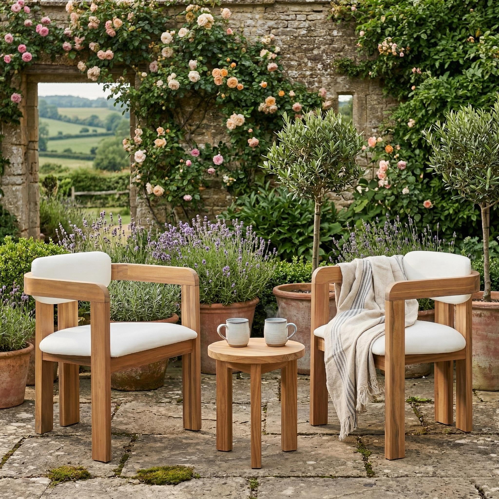 Mintazer Outdoor Modern Armchairs Set of 2, Patio Dining Chairs with Cushions for Patio, Garden, Balcony & Backyard, Natural & Grey