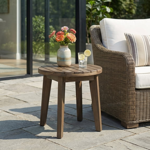Mintazer Outdoor Side Table, All Weather Resistant Poly Lumber Adirondack Small Patio Table for Garden, Pool, Backyard, Acacia Gray