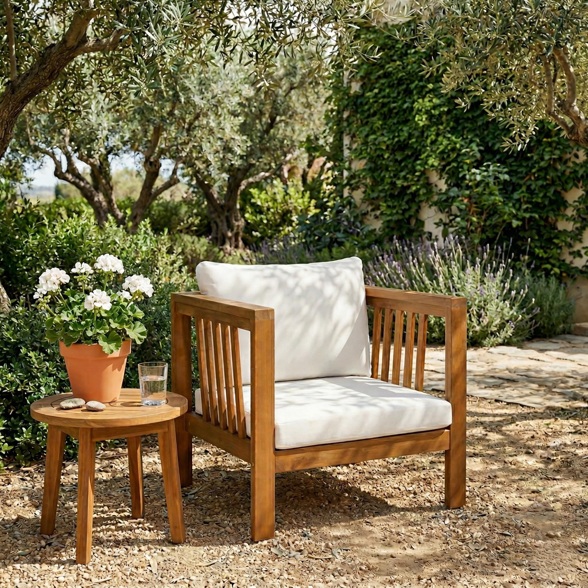 Mintazer Patio Club Chairs with Modern Square Arms, Outdoor Armchairs with Cushions & Adjustable Leveling Feet for Patio, Garden, Balcony & Backyard, Natural & Beige
