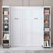 Mintazer Queen Murphy Bed with Pull-Out Storage Cabinets, Modern Foldable Wall Bed with Storage Doors for Bedroom Apartment Guest Room, White