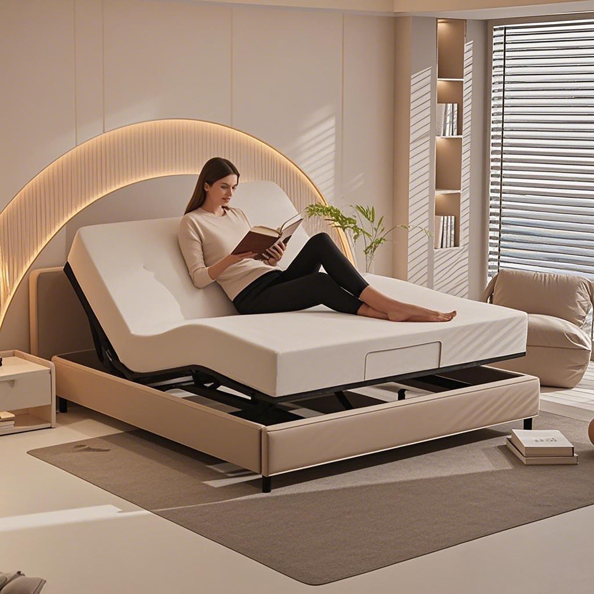 Mintazer Queen Size Adjustable Bed Base Frame with Head & Foot Incline, Wireless Remote Control Ergonomic Electric Bed Frame Zero Gravity Quiet Motor, Black