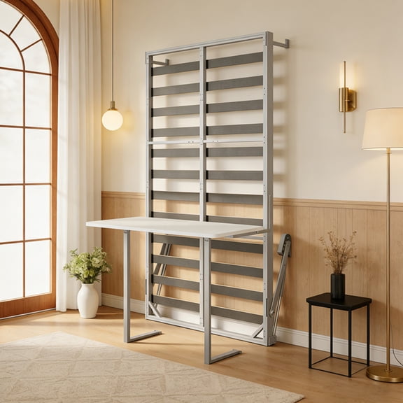Mintazer Queen Size Murphy Bed Frame with Desk Panel, DIY Cabinet Wall Bed Hardware Kit, Grey