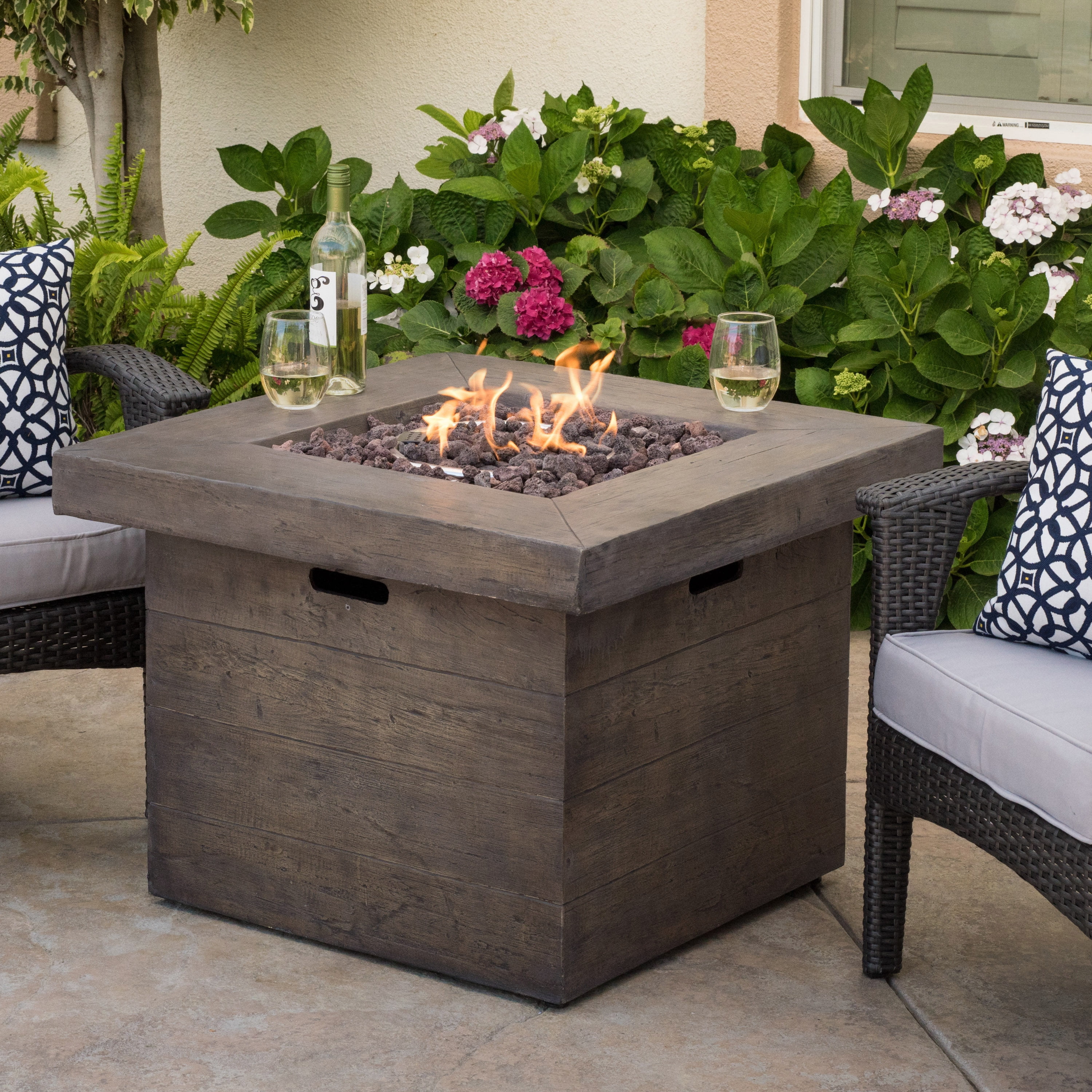 Mintazer Square Propane Gas Fire Pit Table, 40000 BTU Magnesium Oxide Wood‑Textured Fire Table with Lava Rocks for Patio Backyard Garden, Brown
