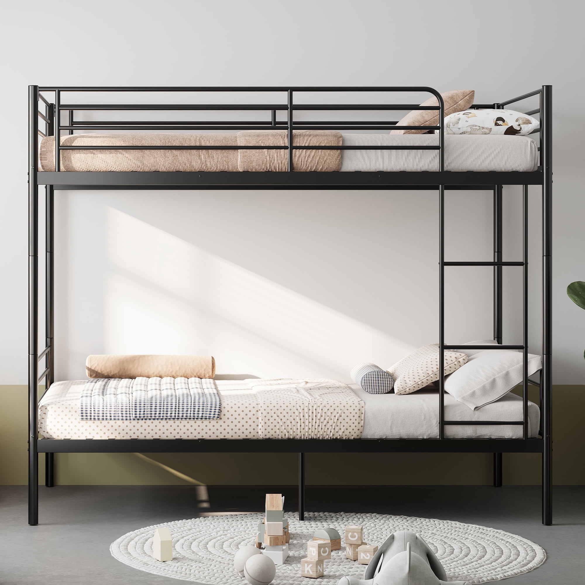 Mintazer Twin Over Twin Detachable Metal Bunk Bed with Ladder & Guardrail for Teen Adult Bedroom Dormitory, Black