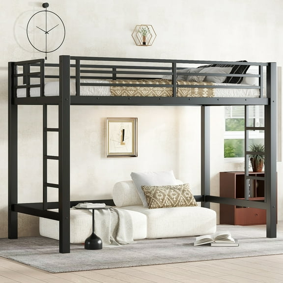 Mintazer Twin XL Metal Loft Bed with Dual Side Ladders & Guardrails for Bedroom Dorm, Black