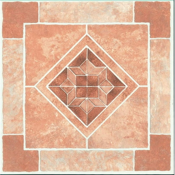 Mintcraft CL2071 Self-Adhesive Floor Tile, 12 in L x 12 in W x 1.2 mm T, Vinyl, Brown Diamond