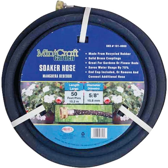 Landscapers Select Soaker Hose, 5/8 in Outside Diameter, 50 ft Length, Rubber, For Gardens or Flower Beds