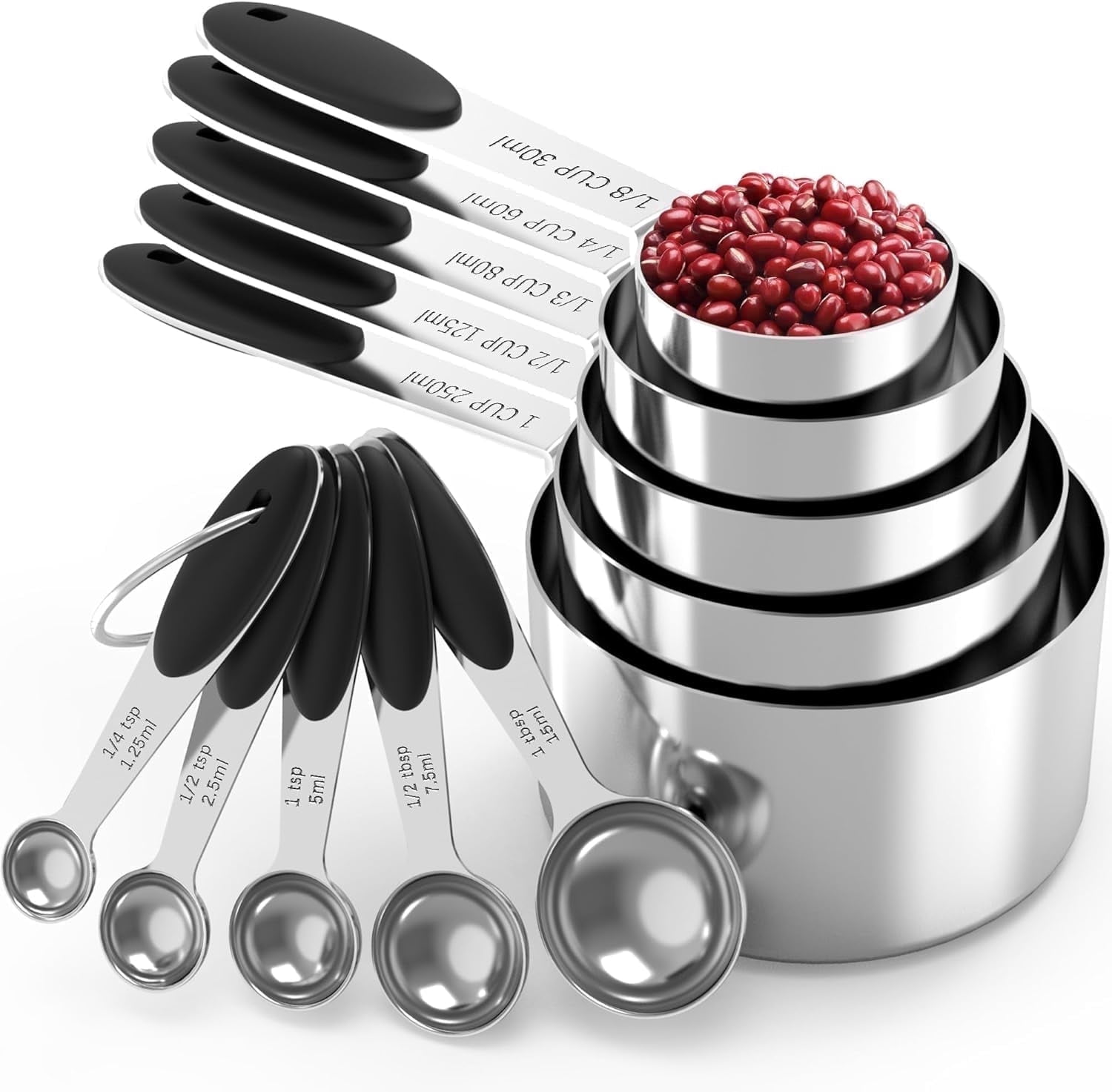 Minteem 10-Piece Stainless Steel Measuring Cups and Spoons Set with ...