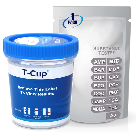Mintegrity [1pk] 14-Panel T-Cup Instant Urine Drug Test - (AMP/BAR/BUP/BZO/COC/mAMP/MDMA/MOP/MTD/OXY/PCP/PPX/TCA/THC with A3) #MT-TDOA-1145A3