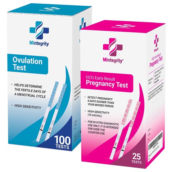 Mintegrity 2sets: 100-Ovulation Test Strips LH Fertility & 25-Pregnancy Must Haves Strips for Women