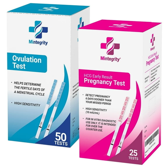Mintegrity 2sets: 50-Ovulation Test Strips LH Fertility & 25-Pregnancy Must Haves Strips for Women