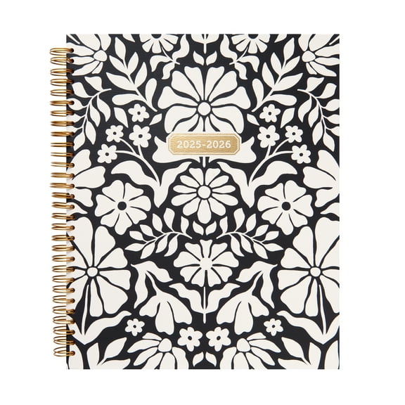 Mintgreen Monthly Weekly Large (9"x 10.75") Black White Floral 15 Month Apr 2025-Jun 2026