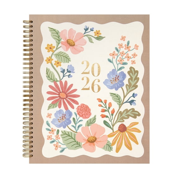 Mintgreen Monthly/Weekly Planner, 9"x 10.75", Wildflower Mocha and Cream, 15 Months