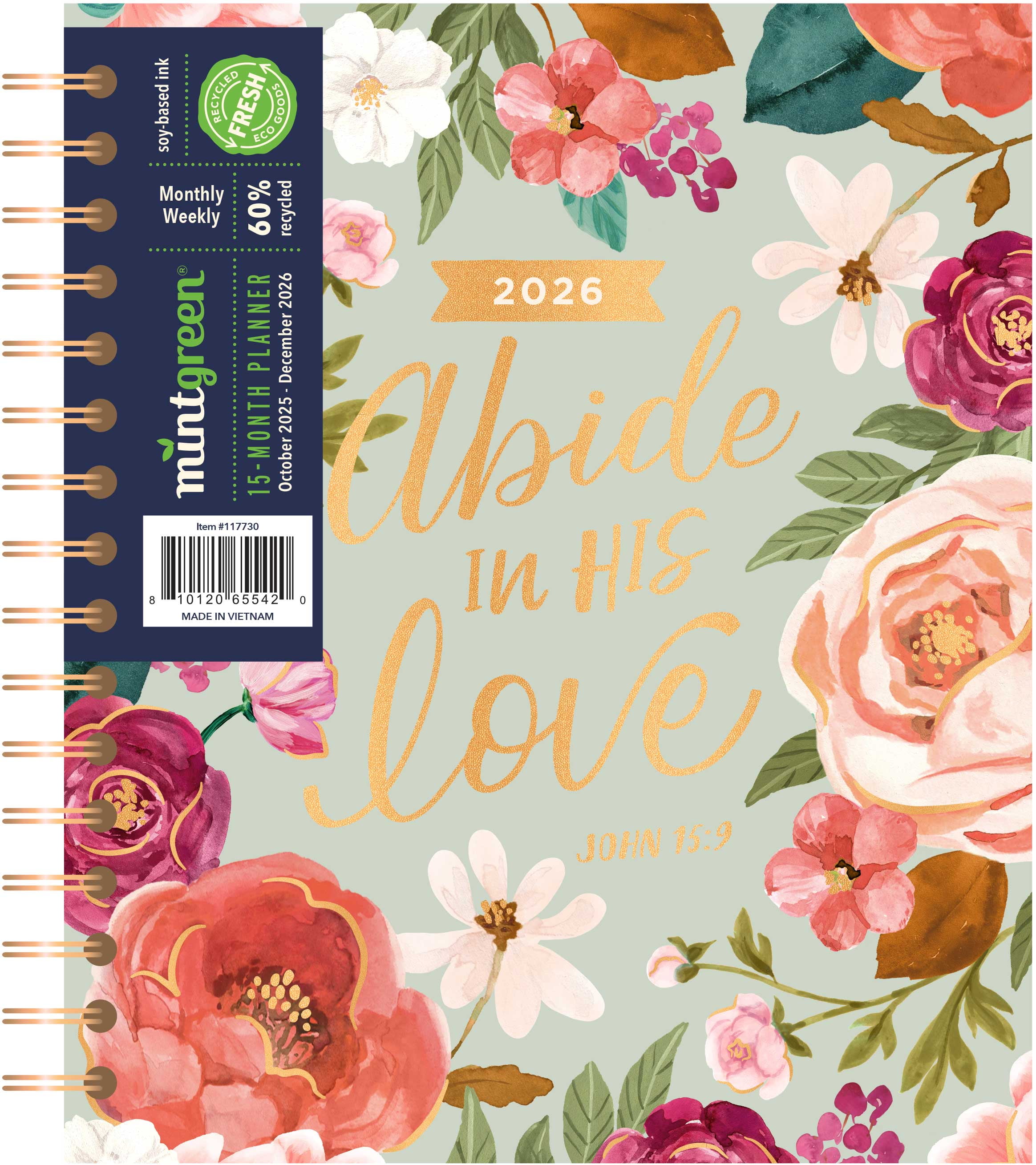 Mintgreen Monthly Weekly Medium (7.25"x 8.75") Sage Floral Scripture 15