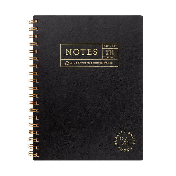 Mintgreen Spiral Journal, 210 Lined Pages, Recycled Paper, 7.375" x 9.75", Black