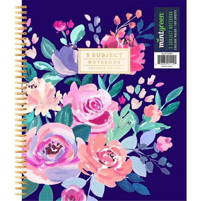 "Mintgreen 3Subject College Ruled Spiral Notebook, Wirebound, 105