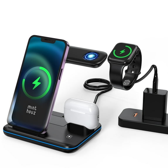 Minthouz 3-in-1 Wireless Charger 18W Charging Station for iWatch, AirPods, iPhone with QC3.0 Adapter