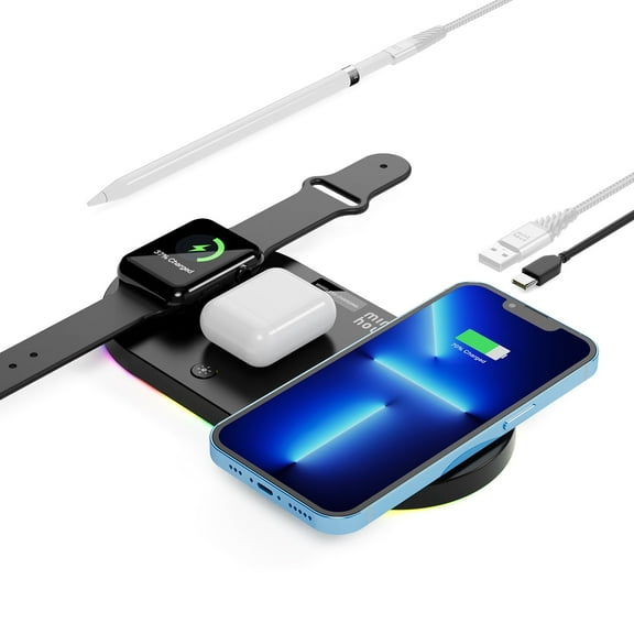 Minthouz Wireless Charger, 4-in-1 Charge Station with USB-A Output for iPhone/iWatch/AirPods/Samsung