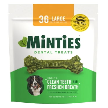 Minties Dental Bone Treats, Chews for Large Dogs over 50 lbs, 36 Count, 48 oz, Shelf-Stable
