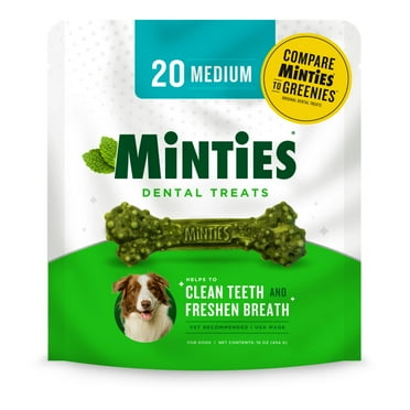 Minties Dental Bone Treats, Chews for Medium Dogs over 40 lbs, 20 Count, 16 oz, Shelf-Stable