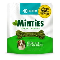 Minties Dental Bone Treats, Chews for Medium Dogs over 40 lbs, 40 Count, 32 oz, Shelf-Stable