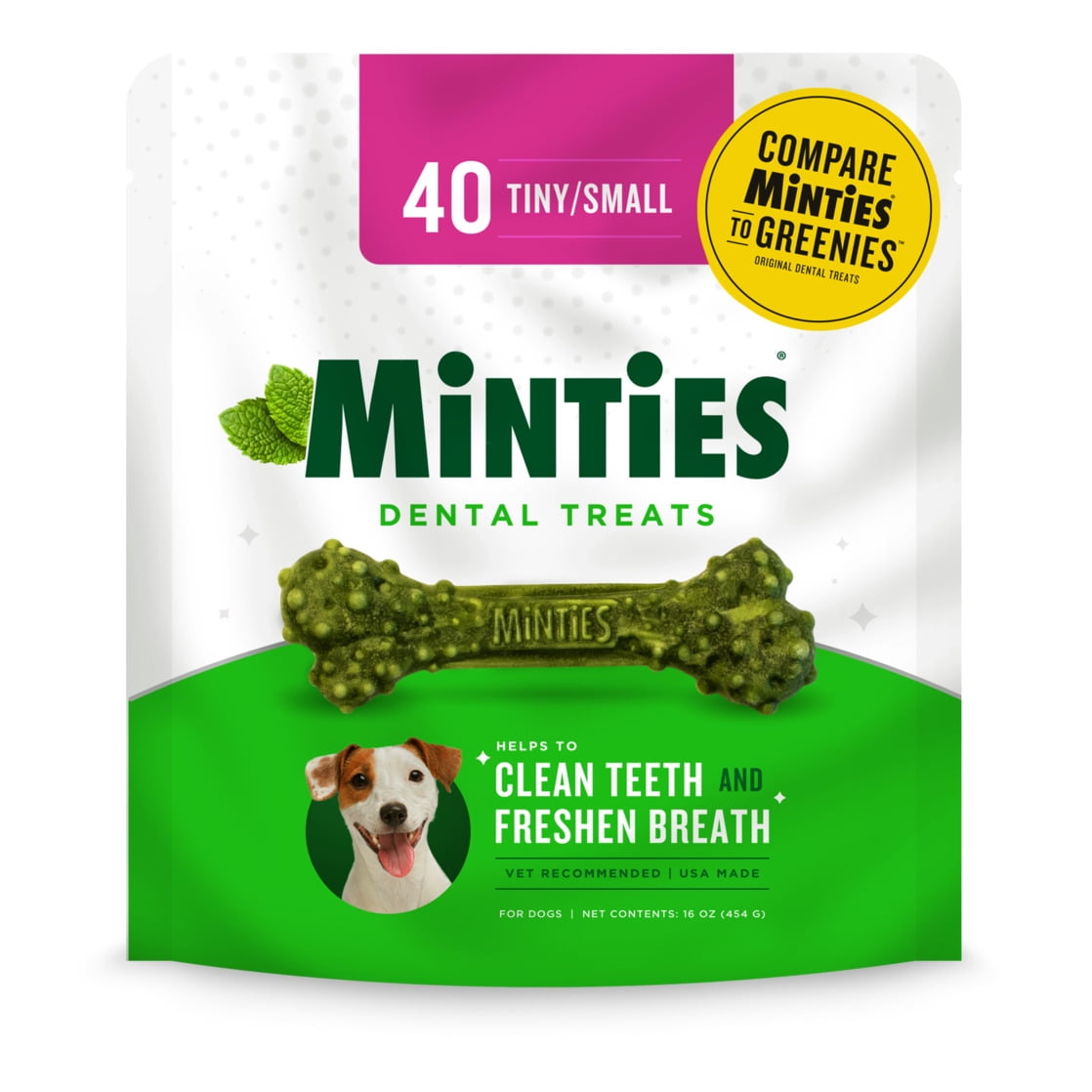 Minties Dental Bone Treats for Small Dogs, 40 Count, Removes