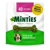 Minties Dental Bone Treats, Chews for Tiny/Small Dogs 5-39 lbs, 40 Count, 16 oz, Shelf-Stable