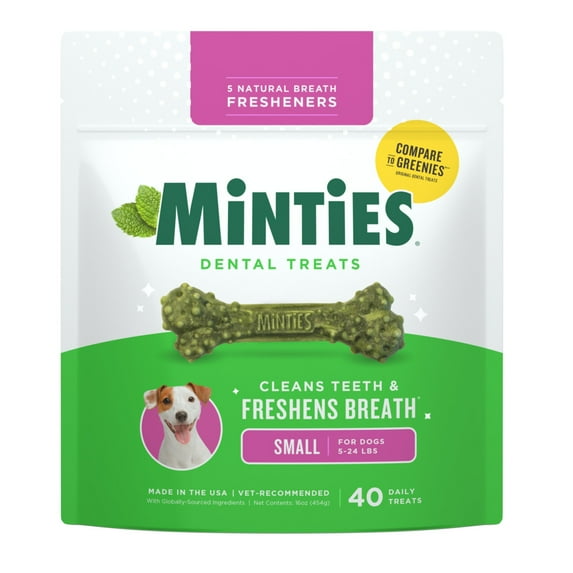 MINTIES Dog Dental Bone Treats, Dental Chews for Tiny & Small Dogs, 40 Count, Shelf-Stable