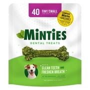 Minties Dental Bone Treats, Chews for Tiny/Small Dogs 5-39 lbs, 40 Count, 16 oz, Shelf-Stable