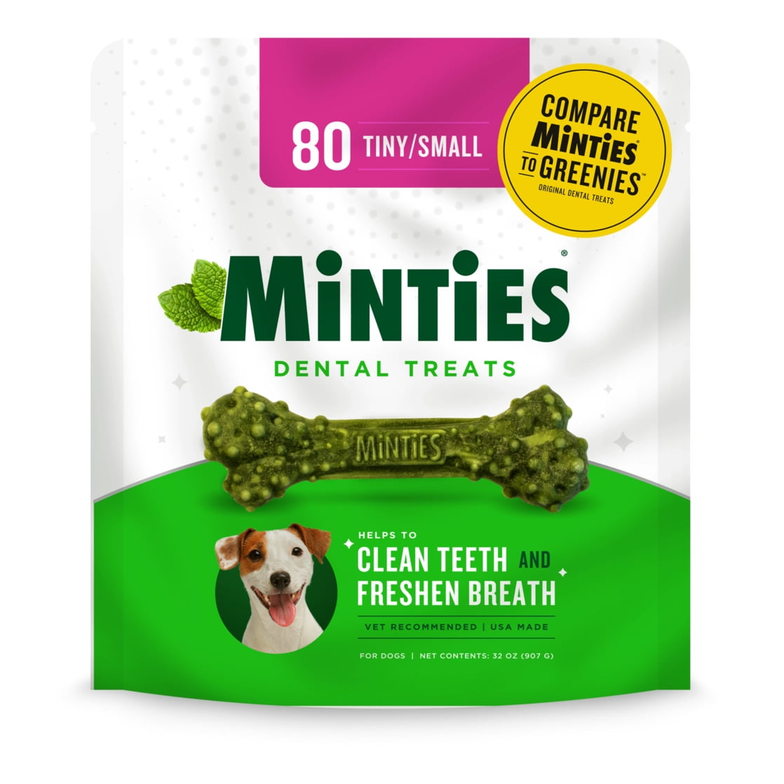 Minties Dental Bone Treats for Small Dogs, 40 Count, Removes