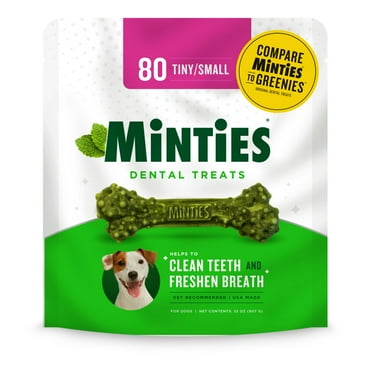 Minties Dental Bone Treats, Chews for Tiny/Small Dogs under 40 lbs, 80 Count, 32 oz, Shelf-Stable