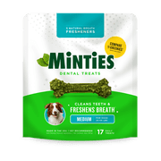 Minties Dental Chews for Dogs, Vet-Recommended Mint-Flavored Dental Dog Treats for Medium Dogs, Bones Clean Teeth, Fight Bad Breath, and Removes Plaque and Tartar, 14 oz