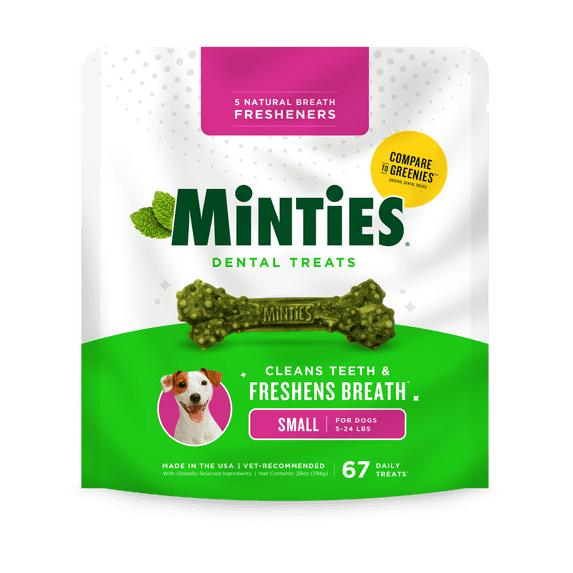 Minties Dental Chews for Dogs, Vet-Recommended Mint-Flavored Dental Dog Treats for Small Dogs, Bones Clean Teeth, Fight Bad Breath, and Removes Plaque and Tartar, 28 oz