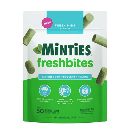 Minties FreshBites Soft and Chewy Dental Treats for Dogs, 50 Count
