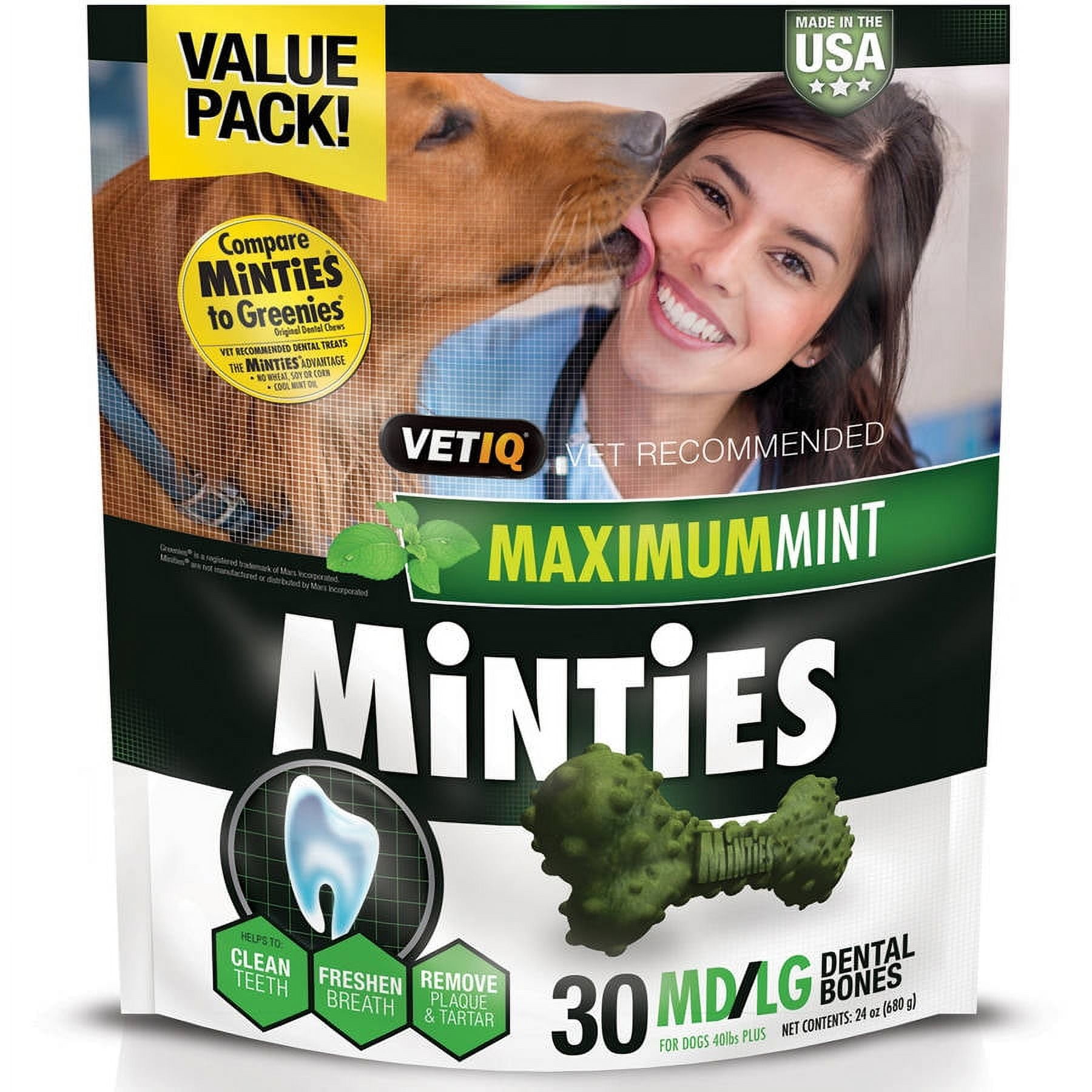 Minties Brandclub Minties Teeth Cleaner Dental Dog Treats Medium Large 30 Count