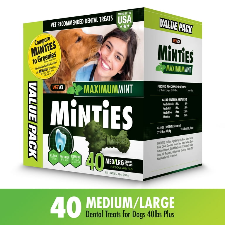Minties Teeth Cleaner Dental Dog Treats Medium Large 40 count