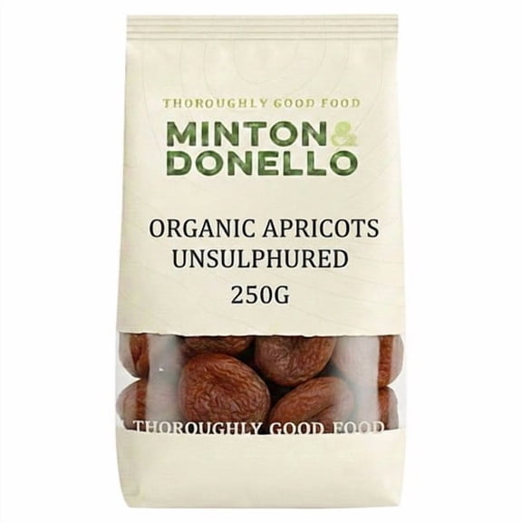 Minton & Donello Organic Apricots Unsulphured 250g, British Import (Pack of 2)