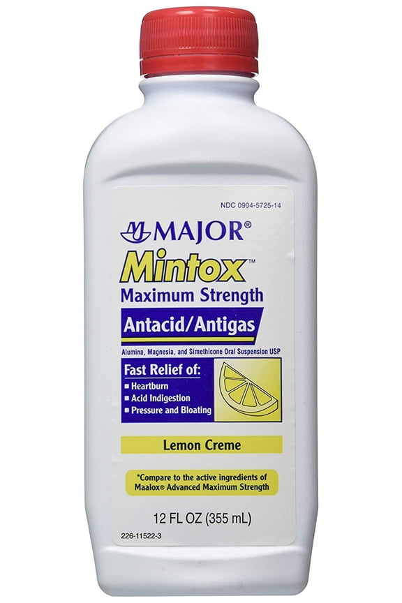 Mintox Maximum Strength Antacid Anti-Gas Liquid Generic for Maalox Max Lemon Flavor 12 Oz 4 Pk | Stomach Relief | Heartburn Medicine | Acid Reflux Medicine | Acid Reducer | Indigestion Relief